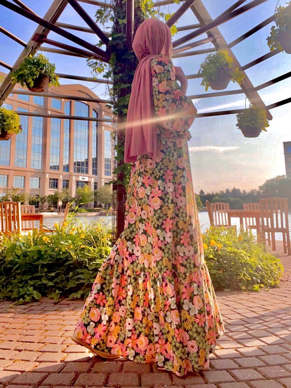 ASOS Floral Wrap Maxi Hijab Dress in Pink, Green & Yellow